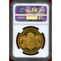 ハンガリー 1908KB 100コロナ 金貨 フランツヨーゼフ1世 オリジナル NGC MS63