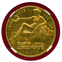 オーストリア 1908年 100コロナ 金貨 雲上の女神 NGC PF62