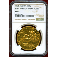 オーストリア 1908年 100コロナ 金貨 雲上の女神 NGC PF62