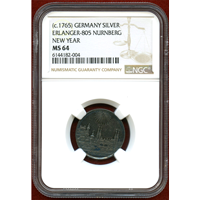 ドイツ ニュルンベルク (1765年頃) 銀メダル 新年祝い 都市景観 NGC MS64