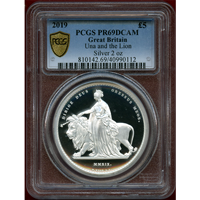 イギリス 2019年 5ポンド(2oz) 銀貨 ウナとライオン PCGS PR69DCAM