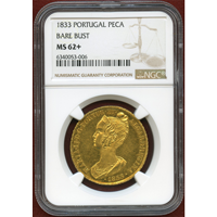 ポルトガル 1833年 ペカ(7500レイス)金貨 マリア2世 NGC MS62+