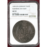 ドイツ ニュルンベルク 1698年 ターラー 銀貨 都市景観 女神立像 AU53