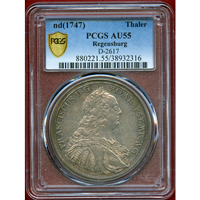 【SOLD】ドイツ レーゲンスブルク ND(1747年) ターラー銀貨 都市景観 PCGS AU55