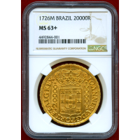 ブラジル 1726M 20000レイス 金貨 ジョアン5世 NGC MS63+