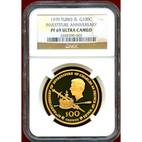 英領 タークスカイコス 1979年 100クラウン 金貨 NGC PF69UC