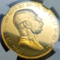 オーストリア 1908年 100コロナ 金貨 雲上の女神 NGC PF62