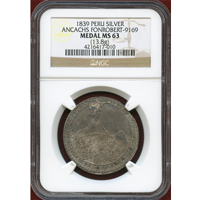 ペルー 1839年 銀メダル ユンガイの戦い戦勝記念 NGC MS63
