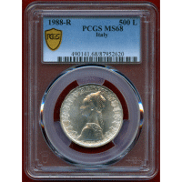 【SOLD】イタリア 1988R 500リレ 銀貨 コロンブスの船 PCGS MS68
