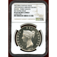 イギリス (1879) ファンタジー クラウン 銀貨 スリーグレイセス NGC PF65UC