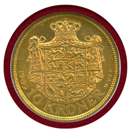 デンマーク 1909年 10クローネ 金貨 フレゼリク8世 NGC MS65