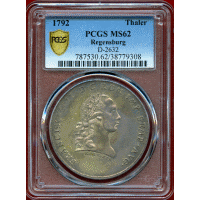 ドイツ レーゲンスブルク 1792年 ターラー 銀貨 都市景観 PCGS MS62