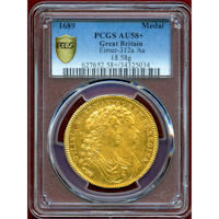 イギリス 1689年 金メダル ウィリアム&メアリー戴冠記念 PCGS AU58+