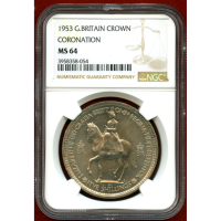 イギリス 1953年 クラウン 白銅貨 エリザベス2世戴冠記念 NGC MS64