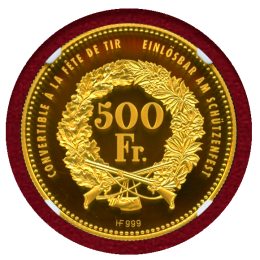 スイス 現代射撃祭 2010年 500フラン 金貨 アーラウ NGC PF70UC
