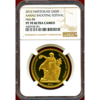 スイス 現代射撃祭 2010年 500フラン 金貨 アーラウ NGC PF70UC