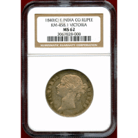 インド 1840(C) ルピー 銀貨 ヴィクトリア NGC MS62