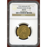 ハンガリー トランシルバニア公国 1765年 2ダカット 金貨 マリアテレジア NGC AU55