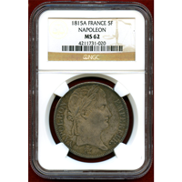 【期間限定】フランス 1815A 5フラン 銀貨 ナポレオン1世 百日天下 NGC MS62