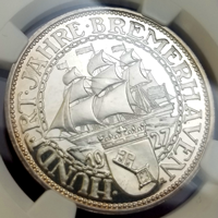 ワイマール共和国 1927A 5マルク 銀貨 ブレーマーハーフェン NGC PF65UC