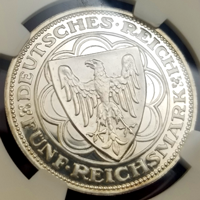ワイマール共和国 1927A 5マルク 銀貨 ブレーマーハーフェン NGC PF65UC