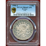 ドイツ ブレーメン 1906J 5マルク プルーフ銀貨 PCGS PR64CAMEO