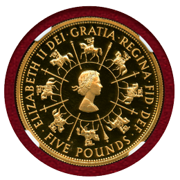 イギリス 1993年 5ポンド 金貨 エリザベス2世 戴冠40年記念 NGC PF70UC