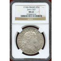フランス 1718A エキュ 銀貨 ルイ15世 NGC MS63