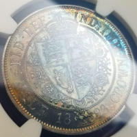 イギリス 1893年 1/2クラウン 銀貨 ヴィクトリア オールドヘッド NGC PF64