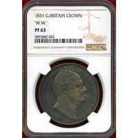 イギリス 1831年 クラウン 銀貨 ウィリアム4世 "W.W." NGC PF63