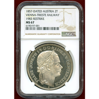 オーストリア (1857) 2ターラー 銀貨 リストライク トリエステ NGC MS67