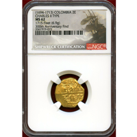 コロンビア (1694-1713) 2エスクード 金貨 スペイン財宝船団 NGC MS62